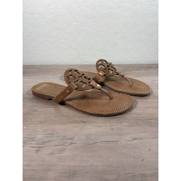 Tory Burch Shoes - Tory Burch Brown Snake Skin Women's‎ Thong Logo Sandal Size 10M- EUC